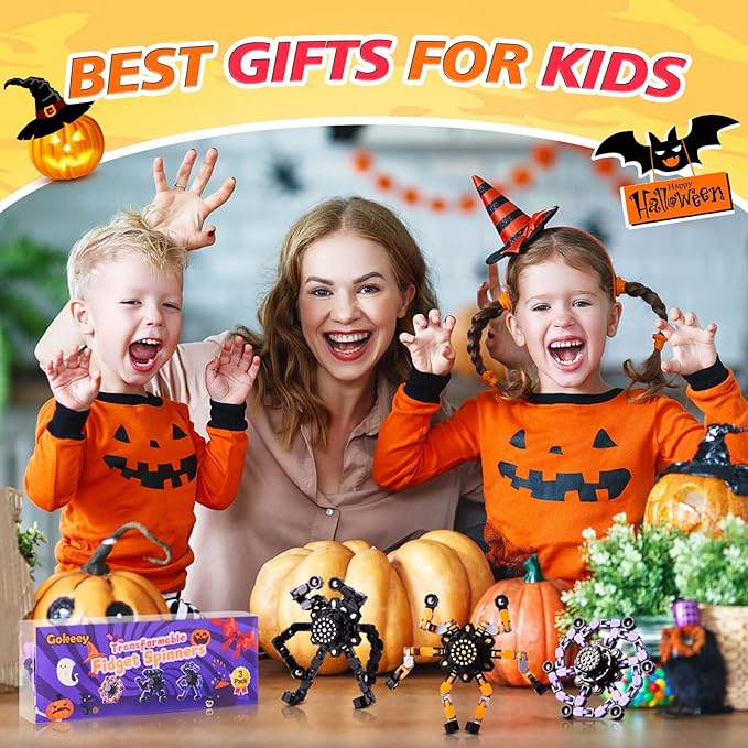 Halloween Fidget Spinners for Boys Girls Sensory Toys for Stress Relief and Anxiety for Kids 4-8 8-12 Halloween Goodie Bag Fillers Stocking Stuffers for Adult Party Favors 3PC