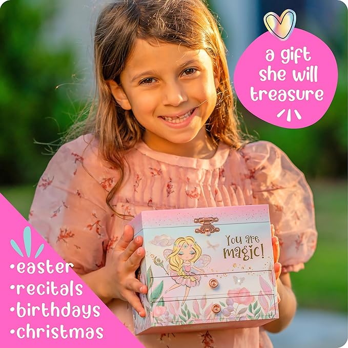 Giggle & Honey Musical Fairy Jewelry Box for Girls - Kids Music Box with Spinning Fairy and Mirror, Princess Birthday Gifts for Little Girls, Childrens Jewelry Boxes for Ages 3-10 - 6.8 x 5.3 x 6 in