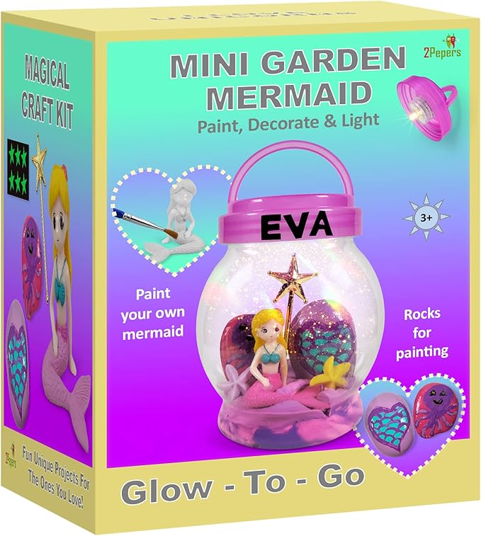 Light Up Mermaid Night Light Arts and Crafts for Kids, Mermaid Gifts for Girls Ages 3 4 5 6 7 8 Years Old, DIY Kids Crafts Terrarium Kit, Mermaid Toy Girls Crafts, Stocking Stuffers for Kids