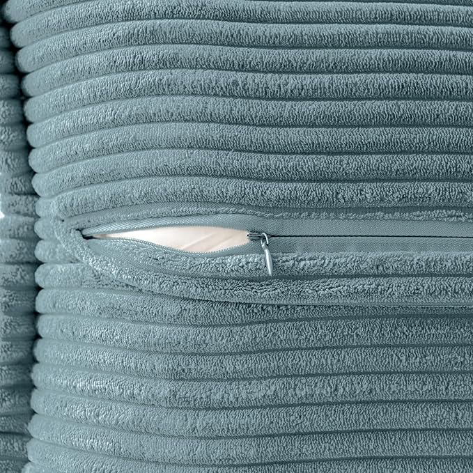 MIULEE Decorative Lumbar Throw Pillow Covers for Couch Bed Livingroom 12x20 Inch Set of 2 Dusty Blue Boho Accent Throw Pllows Broadside Striped Patchwork Soft Corduroy Pillowcases