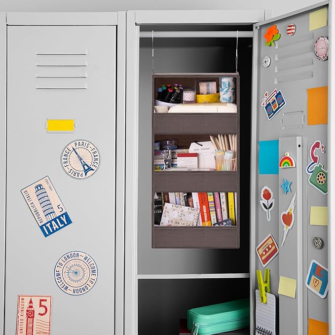 GRANNY SAYS 3 Shelf Hanging Closet Organizers and Storage, Collapsible Closet Storage Organizer with 2 Metal Hooks, Leak-Proof Hanging Shelves for Baby Clothes, Sweaters, 2 Pack, Dark Brown