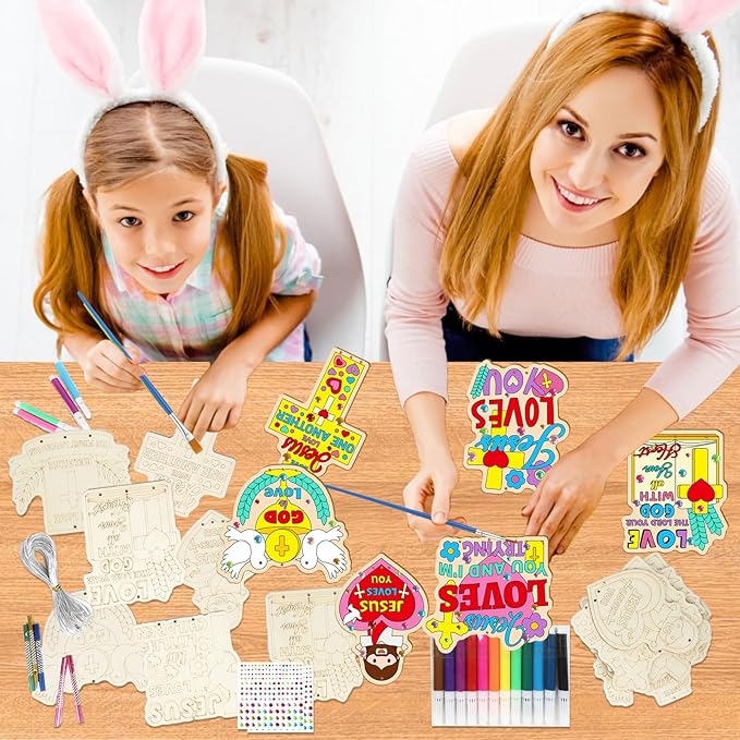 gisgfim 16 Pack Jesus Loves Me Crafts for Kids Wooden Religious Wind Chime Crafts Kits Make Your Own Christian Crafts Wooden DIY Arts for Party School Classroom Decorations Supplies Birthday Favors