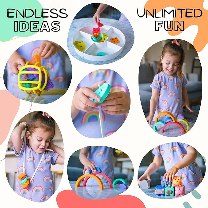 Mac & Friends 5-in-1 Montessori Toy Set Designed by Parents | Great Gift for Baby Shower, New Sibling or Birthday Party | Educational Soft Sensory Toys for 0 Months to 3+ Years