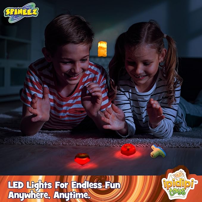 IPIDIPI TOYS Light Up Spinning Tops and Flying Saucer Disc - UFO Light Up Spinner - Stocking Stuffers, Kids Party Favors, School Prize Box Toys, Goodie Bag Fillers - Orange, Pack of 12