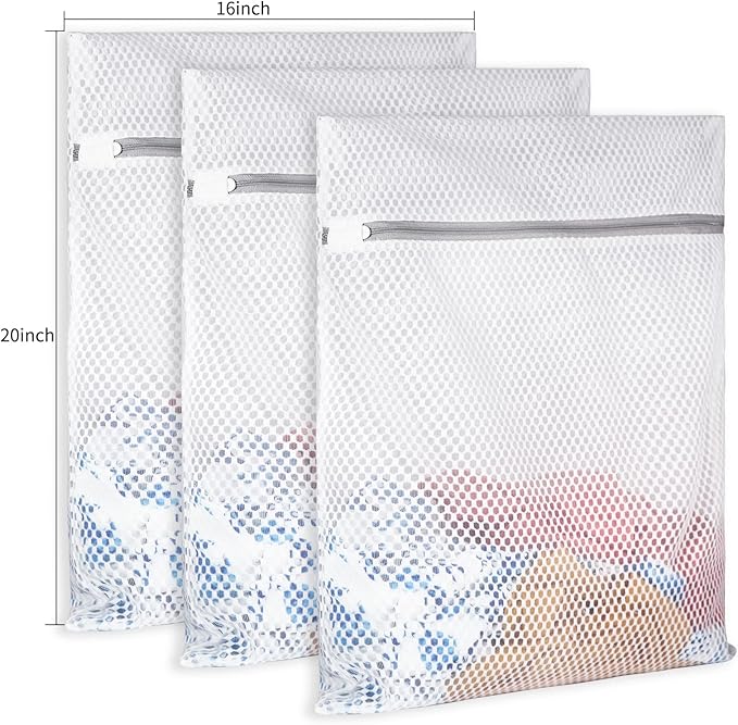 SUERIV Extra Large Honeycomb Mesh Laundry Bag125gsm Net Fabric Durable and Reusable Delicate Wash Bag,Travel Organization Bag for Lingerie,Clothes,Jeans,Bath Towel,Sock (3 Large)