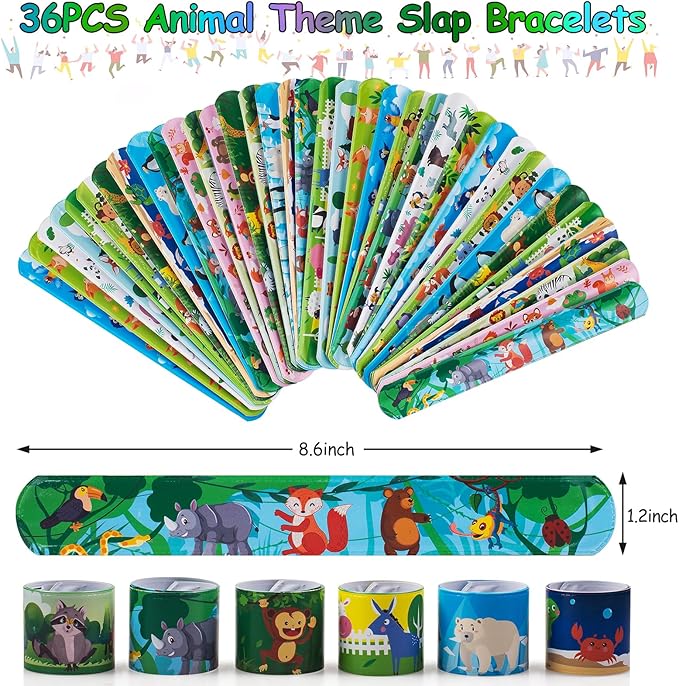 48 PCS Party Favors Slap Bracelets for Kids Animal Rubber Bracelets Silicone Wristbands for Birthday Party Supplies Classroom Prizes Christmas Easter Halloween Holiday Gifts