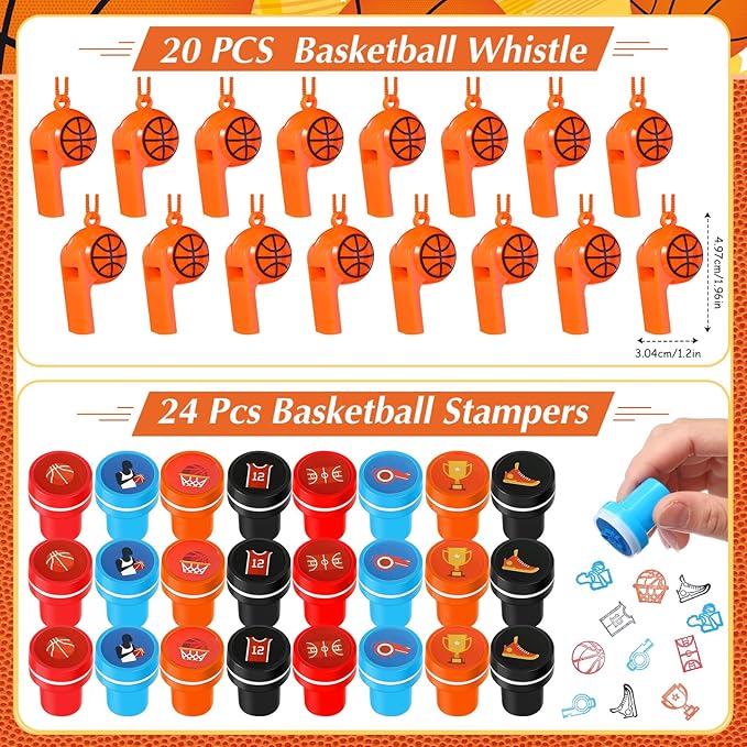 Aoriher 238 Pcs Basketball Party Favors Set Basketball Birthday Gift Basketball Cup Fillers with Straw Basketball Whistle Stamper Slap Bracelet Keychain Ring Tattoo Sticker for Sport Party Supplies