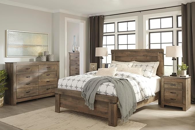 Signature Design by Ashley Trinell Rustic 5 Drawer Chest of Drawers with Nailhead Trim, Warm Brown