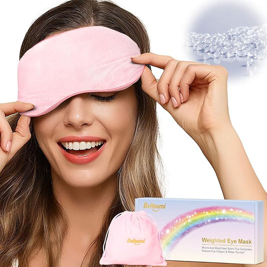 BeHoomi Heated Eye Mask Warm Compress for Eyes, Soothing Weighted Eye Mask for Sleeping, Microwave Moist Heating Pad Hot Compress for Eyes Relaxation, Reusable Sleep Mask for Home, Office (Pink)