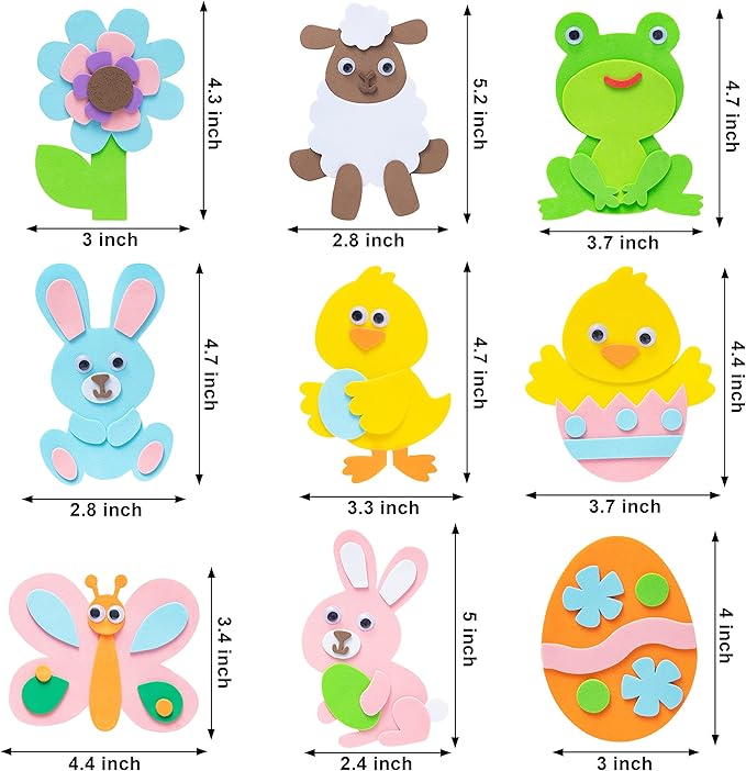 JOYIN 24 Pcs Foam Easter Egg Magnet Craft Kit, Easter Craft Kits DIY Animal and Egg Magnet Set for Kids Favor Classroom Homeschool Art Decor, Art and Craft Supplies Party Favors