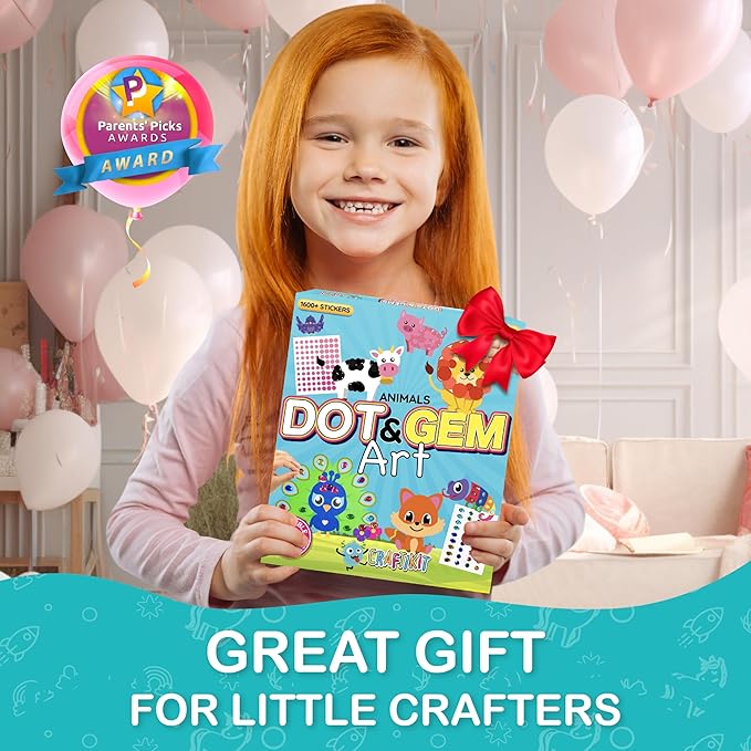 Craftikit® 10 Dot Art & Gem Art Animal Crafts for Kids Ages 3-8 - Kids Gem Painting & Dot It Sticker Art - Arts and Crafts for Kids Ages 4-8