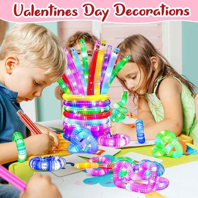 Gigilli Glow Sticks Valentines Day Party Favors for Kids 4-8-12, Glow in the Dark Party Supplies, Light up Pop Tube Sensory Fidget Toys Bulk, Glow Necklaces Bracelets Birthday Goodie Bag Stuffers