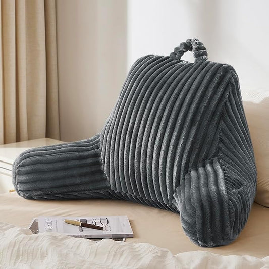 Blissful Diary Reading Pillow for Sitting in Bed, Large Flannel Back Pillow Bed Sitting Up for Adult & Children, Backrest Cushion for Sit Up in Couch or Floor, Dorm Essentials, Dark Gray