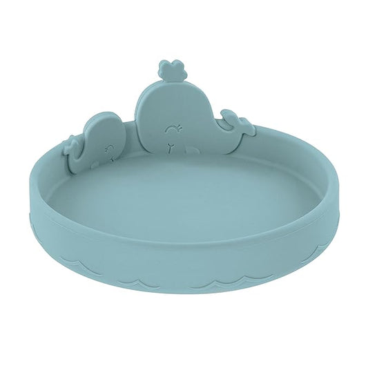 Nuby Animal Friend Silicone Round Plate - Toddler Plate - 6+ Months - Blue Whale Plate