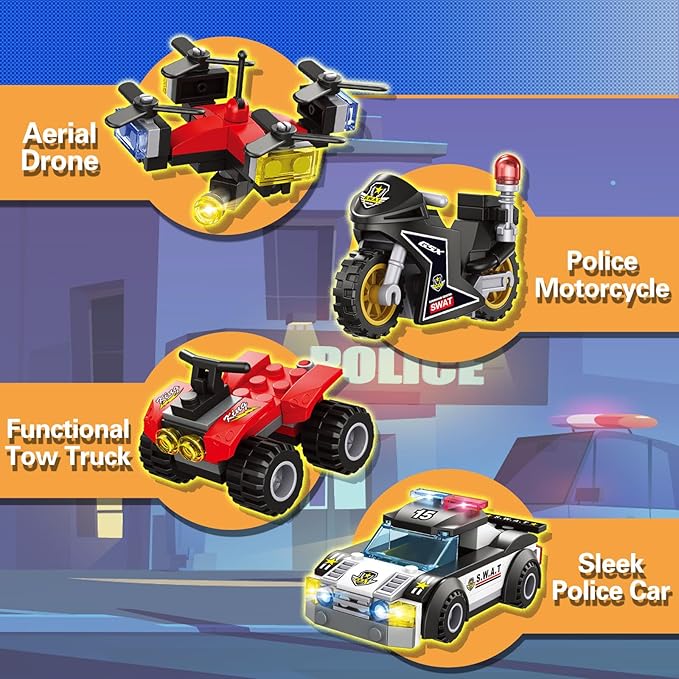 City Police Station Building Set, Compatible with Lego Police, 564PCS City Police Sets with Police Car, Motorcycle, Trailer and Drone, Compatible with Lego Police Kits, Gift for Boys 6-12