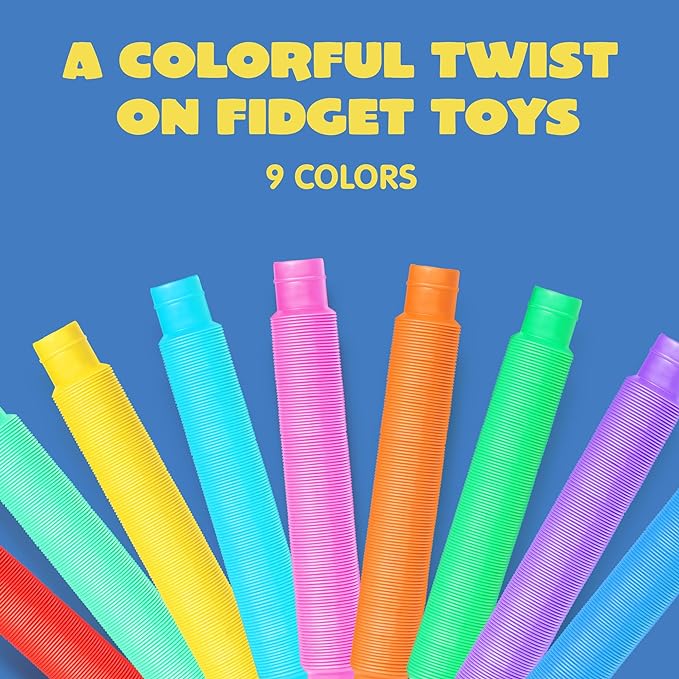 JOYIN 18 Pack Pop Tubes Sensory Toys (Large), Fidget Tubes Party Favors - 9 Colors, Connectable and Extendable for Stress Relief - Perfect for Party, Classroom Exchange, School Reward