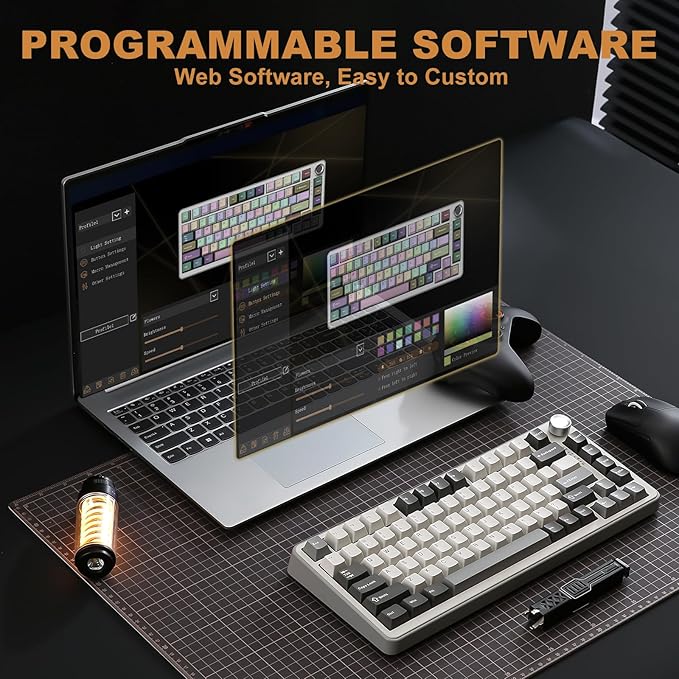 YUNZII B75 PRO Wireless Mechanical Keyboard,75% Layout with Knob,Hot Swap Gasket Custom Structure,Creamy Pre-lubed Switches,RGB Backlit,Bluetooth/Type-C/2.4G for Win/Mac(Cocoa Cream V2 Switch,Grey)