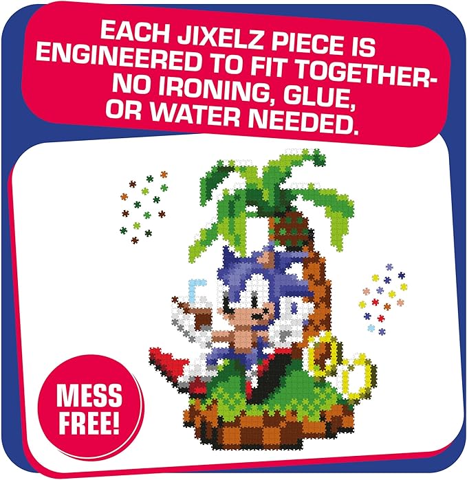Jixelz Remix Sonic The Hedgehog Craft Kit - Chillin' Sonic - No Heat or Glue Required - STEM Building Toys - Pixel Art for Desk, Bedroom, or College Dorm Room - 1200+ Pieces - Ages 8 Years and Up