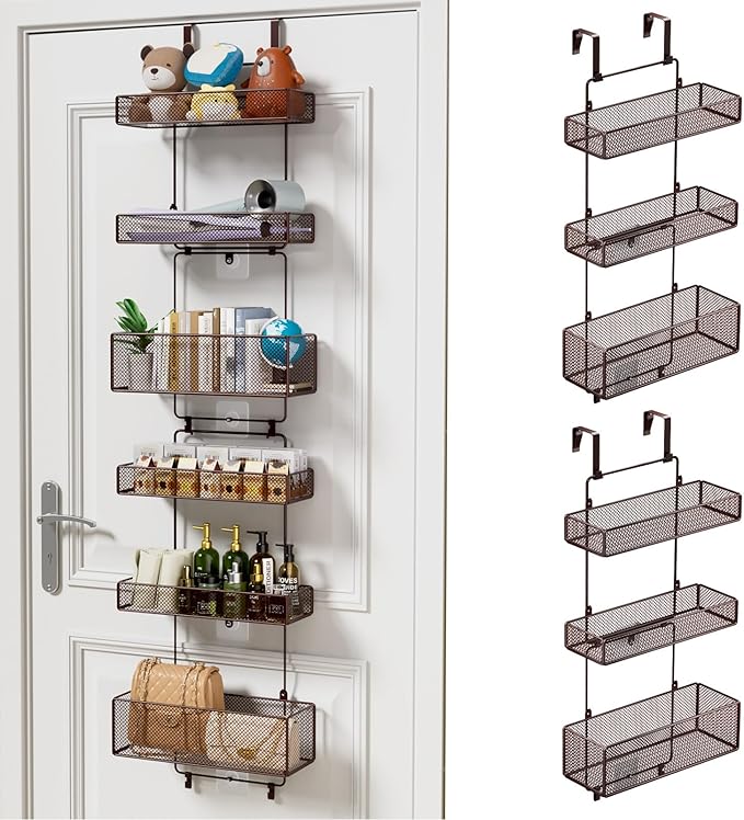 HapiRm Over Door Organizer Storage - Separable Door Organizer Hanging with 6 Metal Large Capacity Baskets for Bathroom Bedroom Kitchen Pantry Closet (Brown)