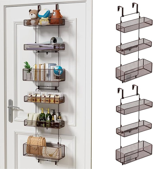 HapiRm Over Door Organizer Storage - Separable Door Organizer Hanging with 6 Metal Large Capacity Baskets for Bathroom Bedroom Kitchen Pantry Closet (Brown)