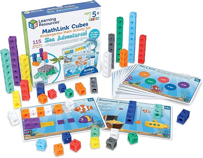MathLink Cubes Kindergarten Math Activity Set Sea Adventures!, Math Teaching Toys, PreKManipulatives, Children’s Math Games, 115 Pieces, Age 5+