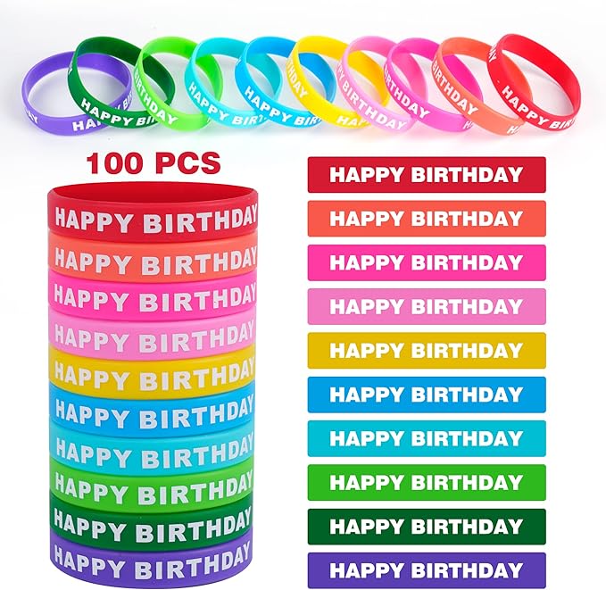 Kolewo4ever 400 Pieces Happy Birthday Gifts for Student 100 Happy Birthday Rubber Bracelets,100 Pencils,200 Happy Birthday Badge Stickers for Teachers Classrooms Reward Birthday Party Favors