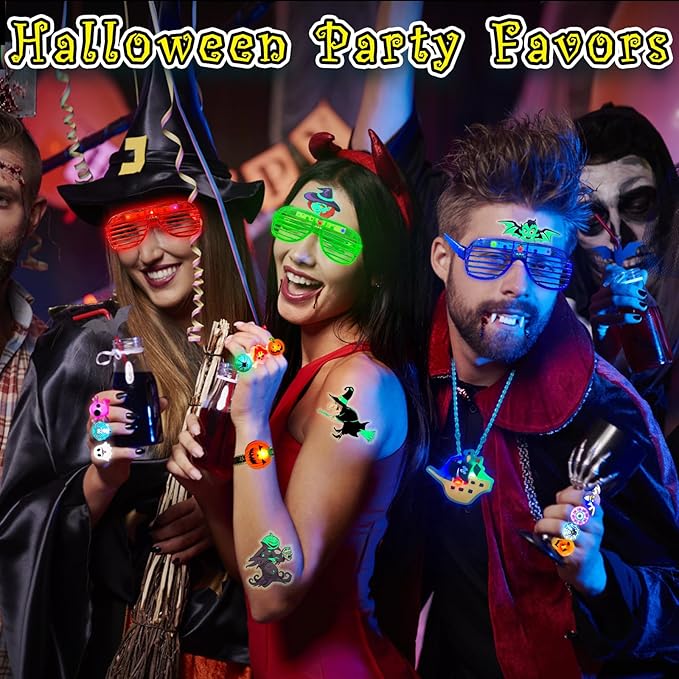 36Pack Halloween Party Favors for Kids, Light Up Halloween Toys Bulk for Trick Or Treat, Led Rings Glasses Necklaces Bracelets, Halloween Goodie Bag Fillers Stuffers, Glow in The Dark Party Supplies