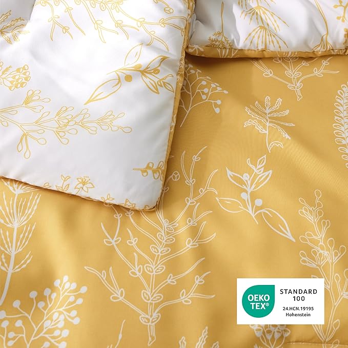 Bedsure King Comforter Set - Yellow Bed Set, 3 Pieces Cute Floral Bedding, 1 Soft Reversible Botanical Flowers Comforter and 2 Pillow Shams
