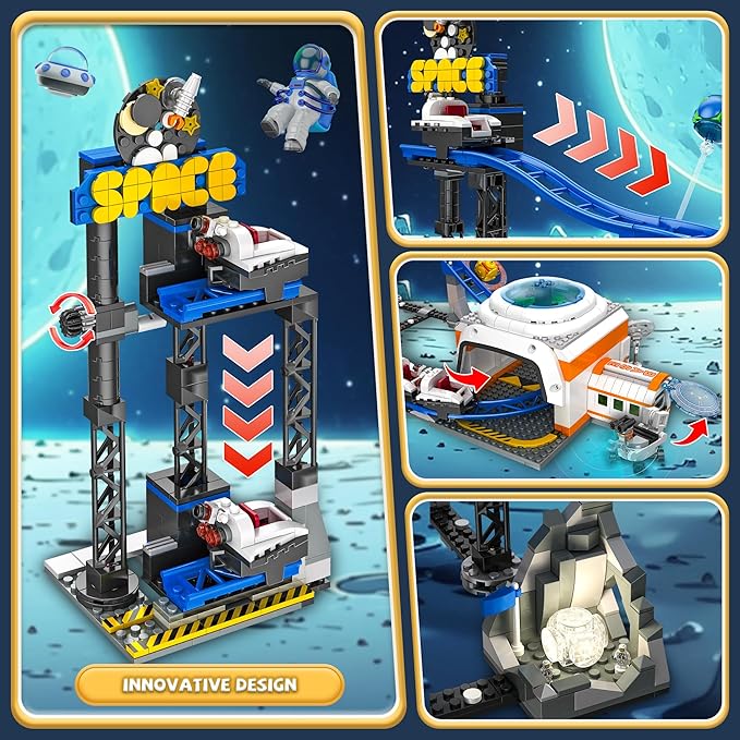 Space Roller Coaster Building Toy for Boys 12+, City Amusement Park Building Block Featuring a Roller Coaster Toy, Lift Platform, Satellites, Rocket, Christmas Toy for Kids Ages 12+, 1288Pcs