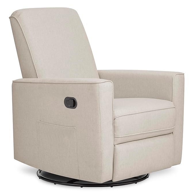 Evolur Raleigh Glider in Light Sand, Upholstered Plush Seating 360° Swivel Glider Rocking Chair, FSC Certified, Greenguard Gold & JPMA Certified Nursery Glider Recliner