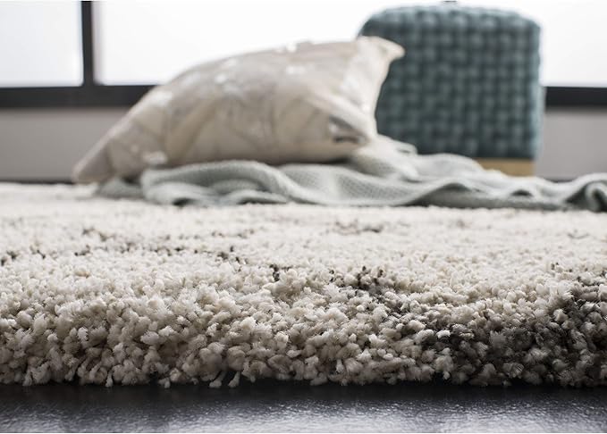 SAFAVIEH Hudson Shag Collection Area Rug - 7' Square, Ivory & Grey, Moroccan Trellis Design, Non-Shedding & Easy Care, 2-inch Thick Ideal for High Traffic Areas in Living Room, Bedroom (SGH282A)