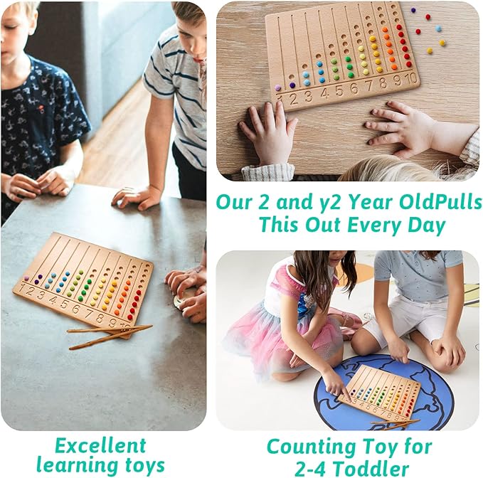 ibwaae Wooden Number Tracing Board Set Beads Counting Game Preschool Math Game Color Sorting Toys for Kids Fine Motor Skill Montessori Toys for Toddler(Peg Board)