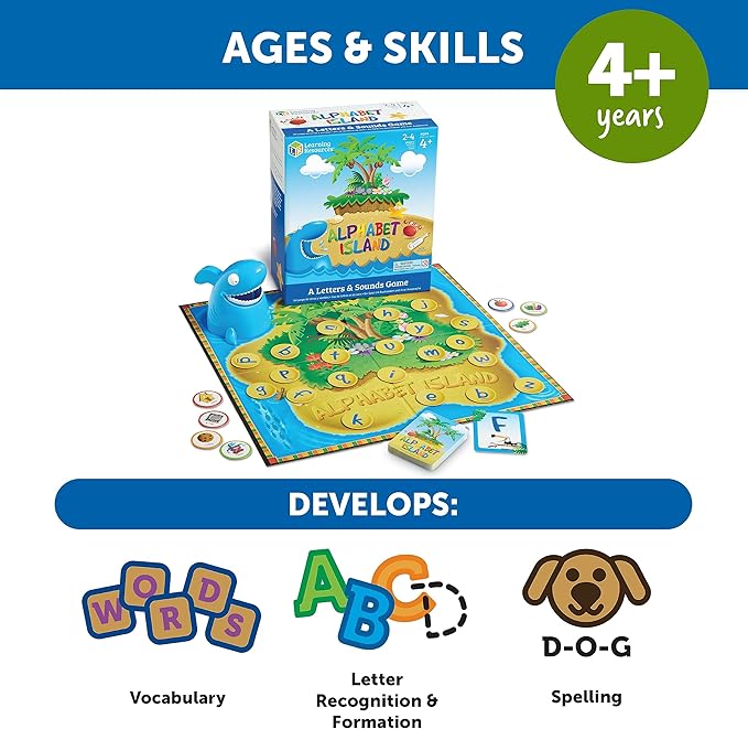 Learning Resources Alphabet Island, Letter & Sounds Game, Language Development Toy, Alphabet Learning Toys, ABC Board Games for Kids, Ages 4+