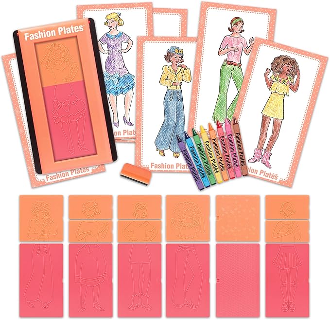 Fashion Plates Retro – Girls Fashion, Mix-and-Match Drawing Kit, Arts and Crafts, Coloring, Art Supplies, Craft Supplies, Stencils, Crayons Included, Create Your Own Fashion Designs, Ages 6+
