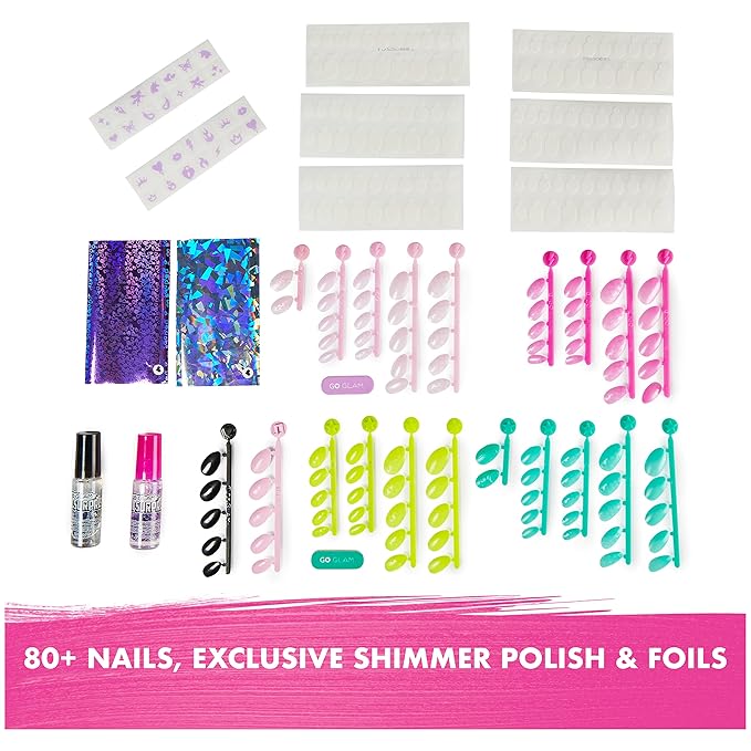 Cool Maker, GO GLAM Nail Surprise Shimmer Exclusive Manicure Set with 2 Press on Nails Styles and More, Nail Kit Kids Toys for Ages 8 and up