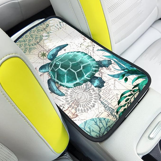 Adastrah Universal Car Center Console Cushion Pad,Sea Turtle 2 Car Armrest Pad Car Armrest Seat Box Cover Protector for Most Vehicle, SUV, Truck, Car