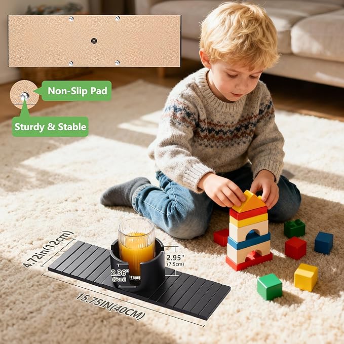 SINWANT Couch Cup Holder, 2 in 1 Bamboo Couch Drink Holder & Phone Stand,Foldable Anti-Slip Sofa Mug Holder for Coffee Mug,Bottles,Cans etc. on Square Soft Sofa RV Armrest