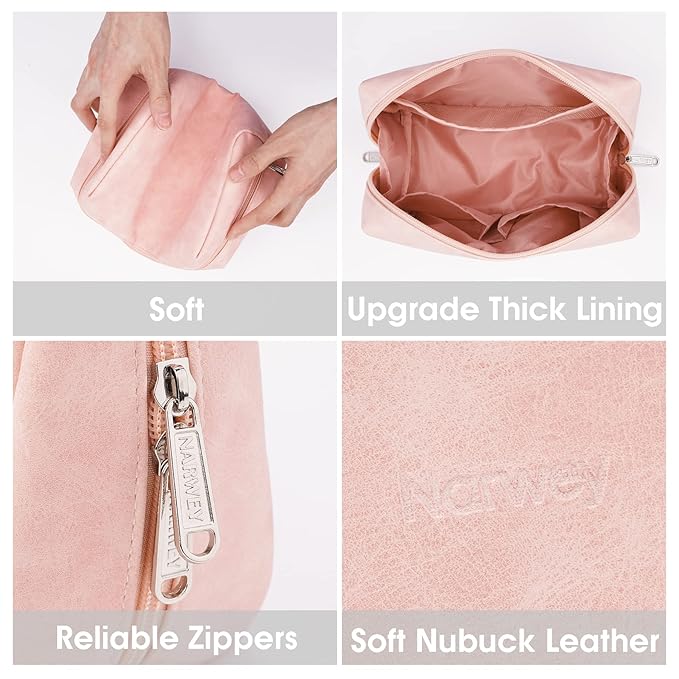 2 Pack Vegan Leather Makeup Bag Zipper Pouch Travel Cosmetic Organizer for Women (Large (Pack of 2), Orange Pink)