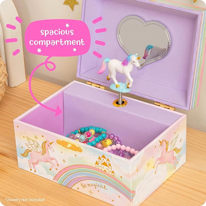 Giggle & Honey Musical Unicorn Jewelry Box for Girls - Kids Jewelry Box with Spinning Unicorn, Unicorn Gifts for Girls, Unicorn Toys - 6 x 4.7 x 3.5 in