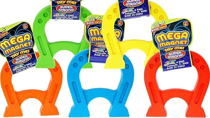 JA-RU Kidz Science Mega Magnet Toys (6 Magnets Assorted Color). Large Strong Horseshoe Magnet Physics Toys for Kids, Boys & Girls. Science Kit Classroom Learning & Stem Toys. 5460-6p