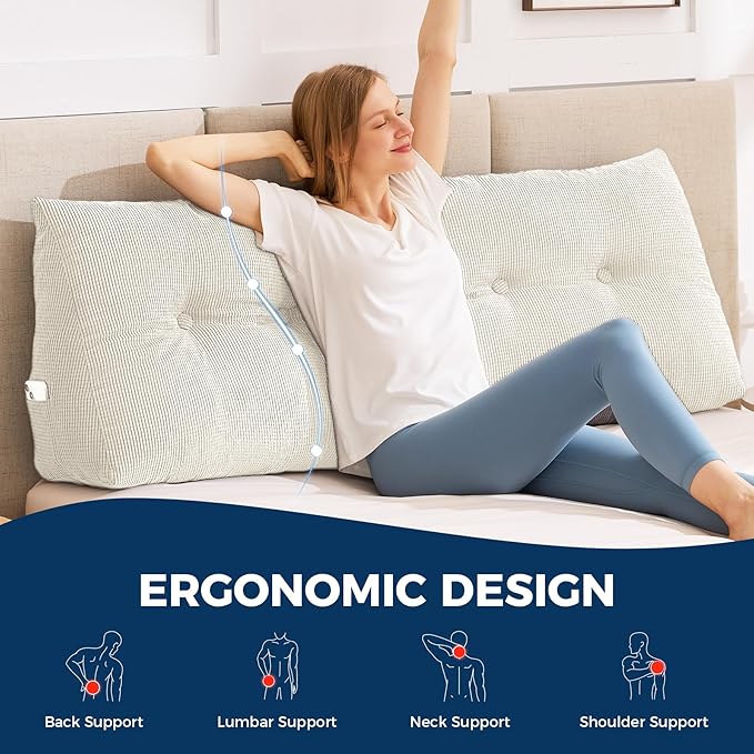 Headboard Pillow King, Triangle Pillows for Headboard, Head Board Backrest Wedge Pillow for Reading Sitting Working, Daybed Pillows with Removable Cover for Bed Dorm Sofa, Beige