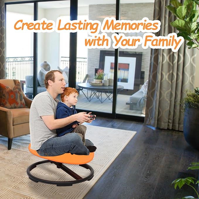 Kids Sensory Swivel Chair - Round Spinning Chair Seat for Balance, Coordination - Sensory Therapy Stool for Kids with Autism & ADHD - Active Indoor Play Chair for Home & Classroom (Orange)