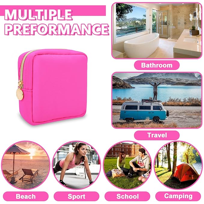 UIXIZQ Mini Makeup Pouch for Purse, Small Cosmetic Bag Pouch Nylon Travel Toiletry Organizers for Women Girls, Cute Zipper Pouch Coin Purse Preppy Storage Bag for School Work(Mini-Bubblegum)