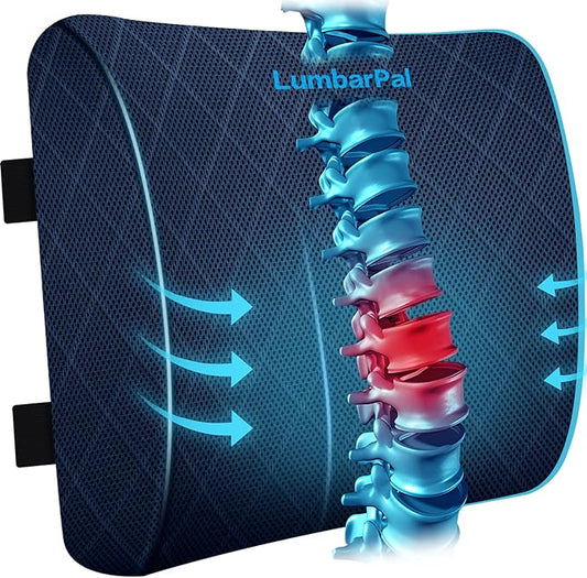 Lumbar Support Pillow for Office Chair Back Support Lumbar Pillow for Car, Gaming, Office Chair - Improve Sitting Posture & Back Pain Relief, Memory Foam, Adjustable Straps, Blue