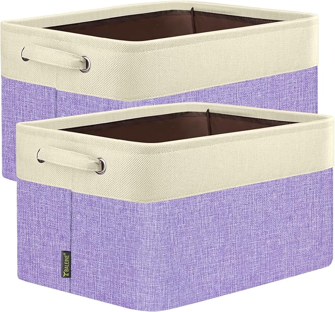 BALEINE 2 Pack Fabric Storage Bins for Shelves, Linen Storage Baskets for Organizing, Decorative Closet Bins for Clothes, Home (Lavender, 12"x8"x8")