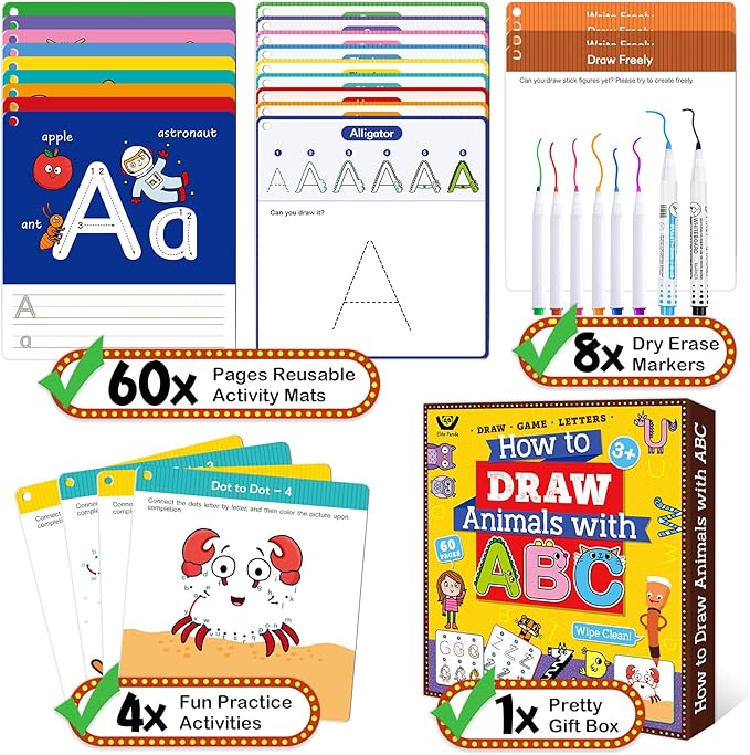 Elite Panda Preschool Learning Activities How to Draw with Alphabet, Letters Tracing Book for Kids Ages 3-5 Toddler Educational Game Coloring Kit Art Craft Supplies Toy Gifts Boy Girl 4-6 Years Old