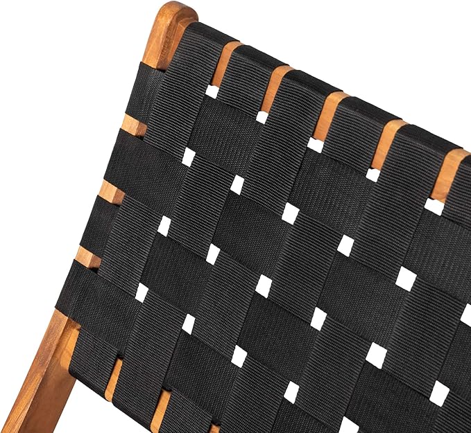 Balkene Home 62774 Sava Indoor Outdoor Folding Chair Low Slung Portable Seating Solid Acacia Wood Woven Seat & Back Indoors Porch Lawn Garden Fishing Sporting - Black Webbing