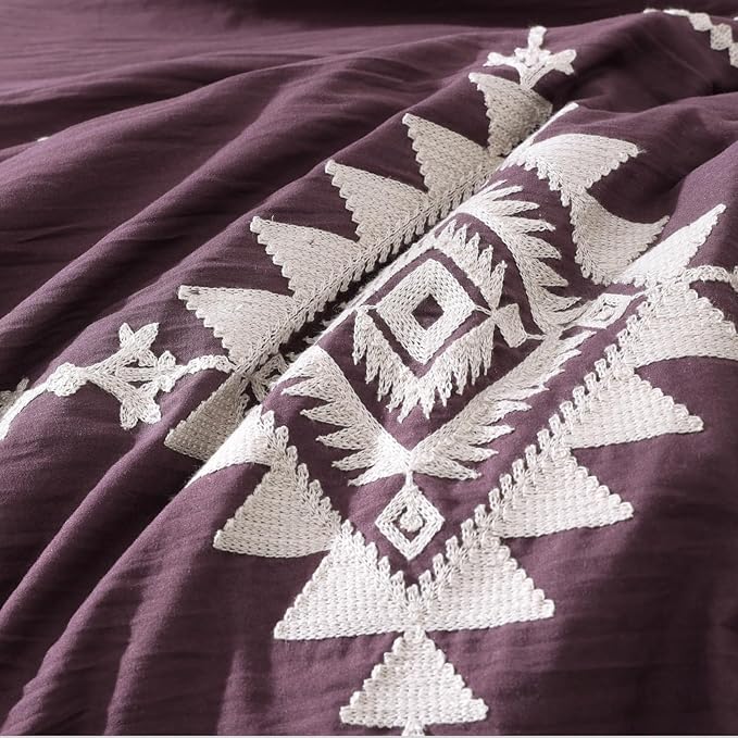 MaiRêve Embroidery Queen Size Comforter Set Purple, Boho Farmhouse Western Bedding Set 7 Pieces, All Season Bed in A Bag Comforter Set with Sheets, Pillowcases & Shams