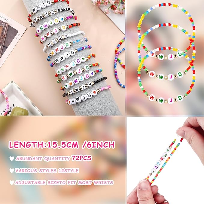 72 Pcs WWJD Bracelets Jesus You Christian Bracelets Bulk, Beaded Friendship Bracelet for Women Colorful Religious Bracelets Inspirational Reminder Jewelry Gift(WWJD)
