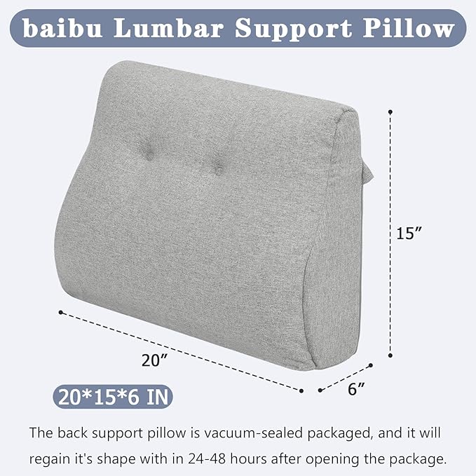 baibu Lumbar Support Pillow for Recliner, Large Memory Foam Dual-Layer Patent Design Back Support Cushion for Sofa & Gaming Chair, Ergonomic Lumbar Pillow with Machine Washable Cover, Grey